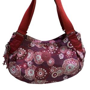 Kipling large Grapevine print travel clutch tote with monkey keychain